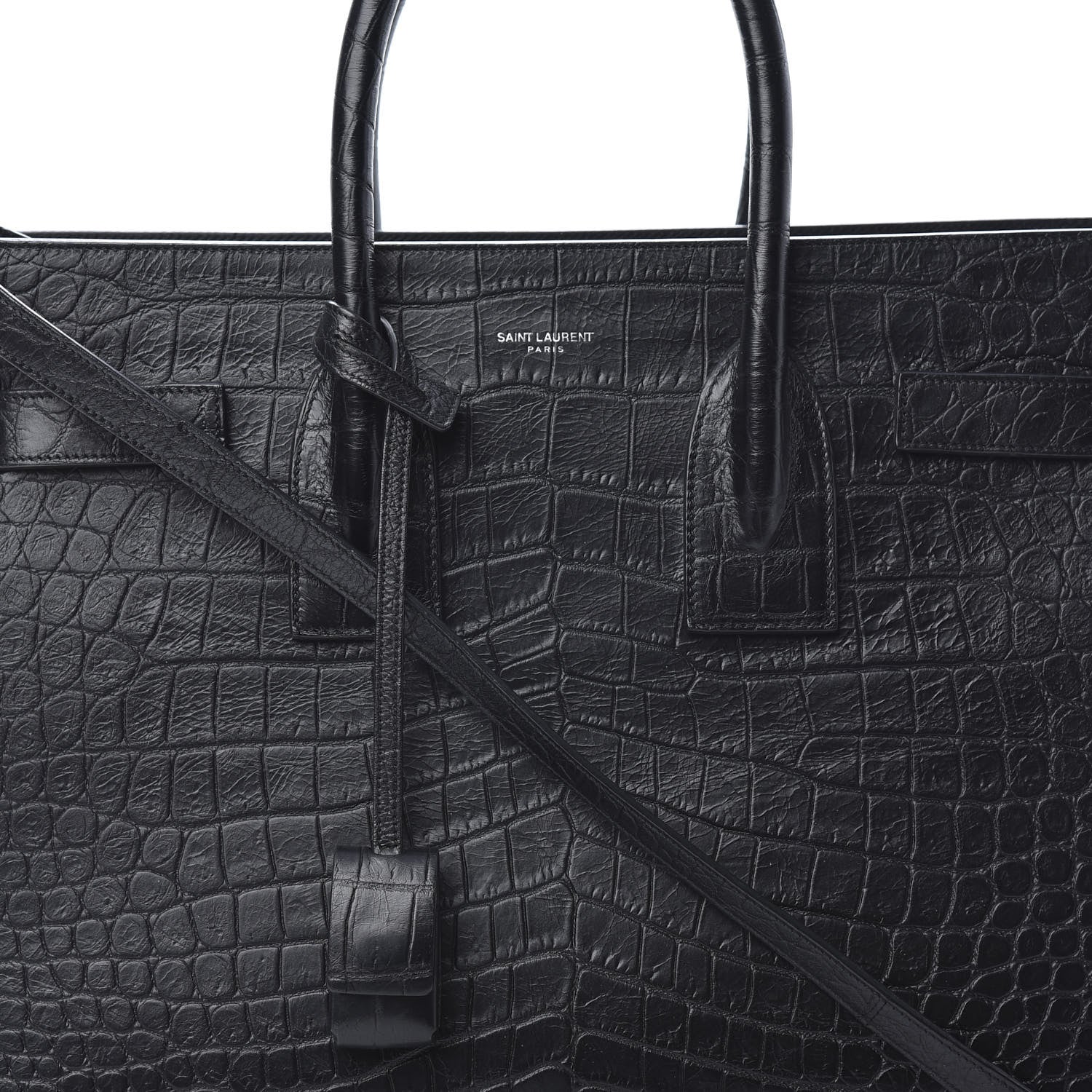 Saint Laurent Calfskin Crocodile Embossed Small Sac de Jour Black 8 of 12