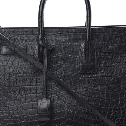 Saint Laurent Calfskin Crocodile Embossed Small Sac de Jour Black 8 of 12