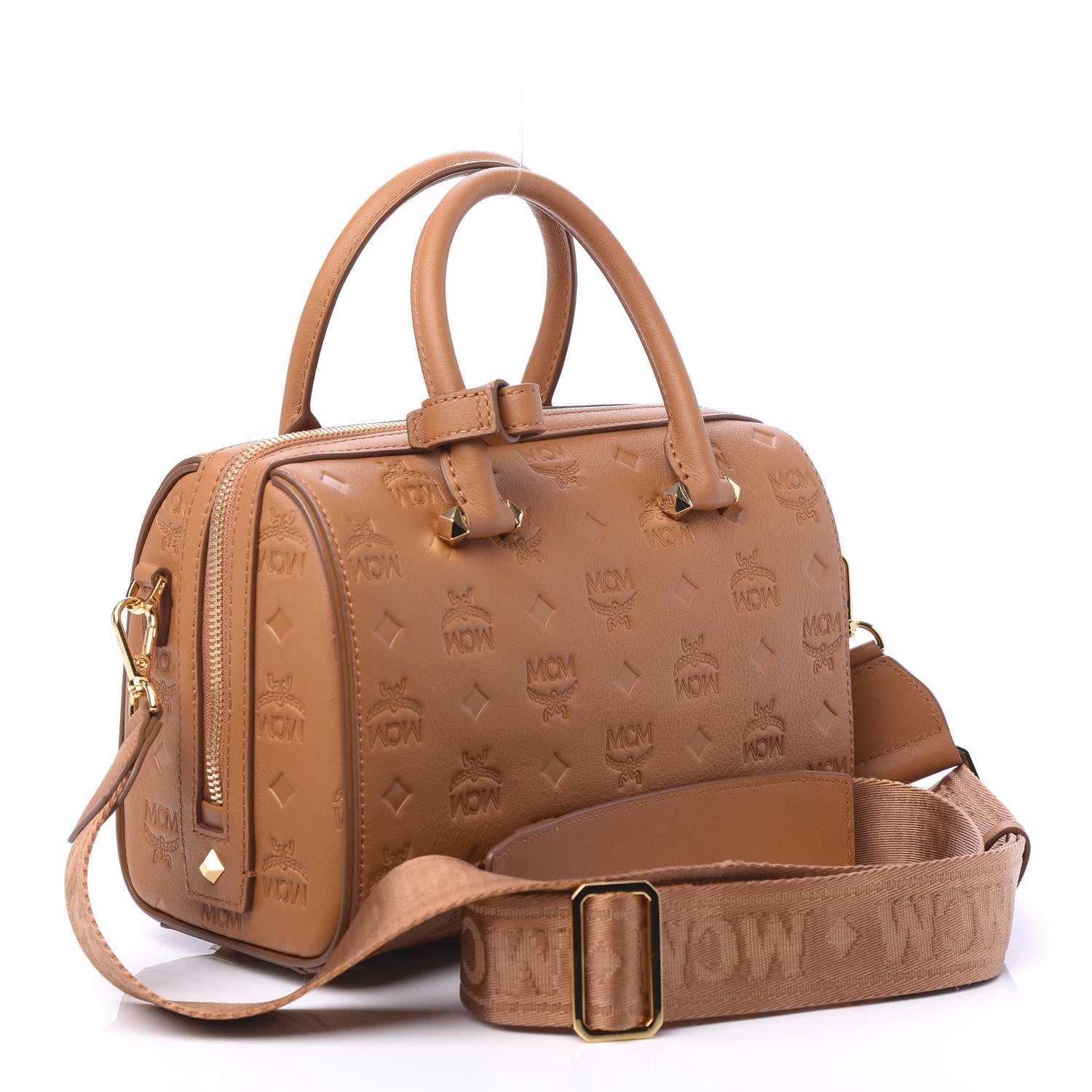 MCM Calfskin Ottomar Monogram Essential Boston Bag Cognac 3 of 9