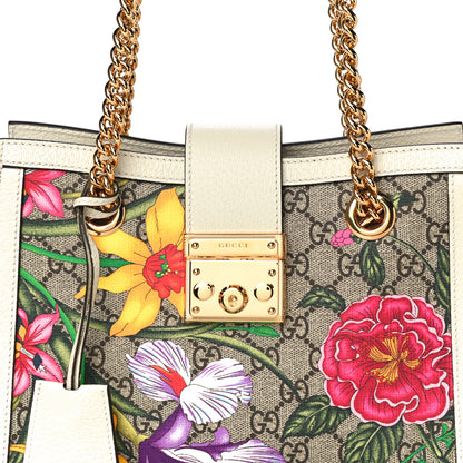 Gucci GG Supreme Monogram Flora Textured Calfskin Small Padlock Tote Beige Ebony Multicolor Mystic White 9 of 11