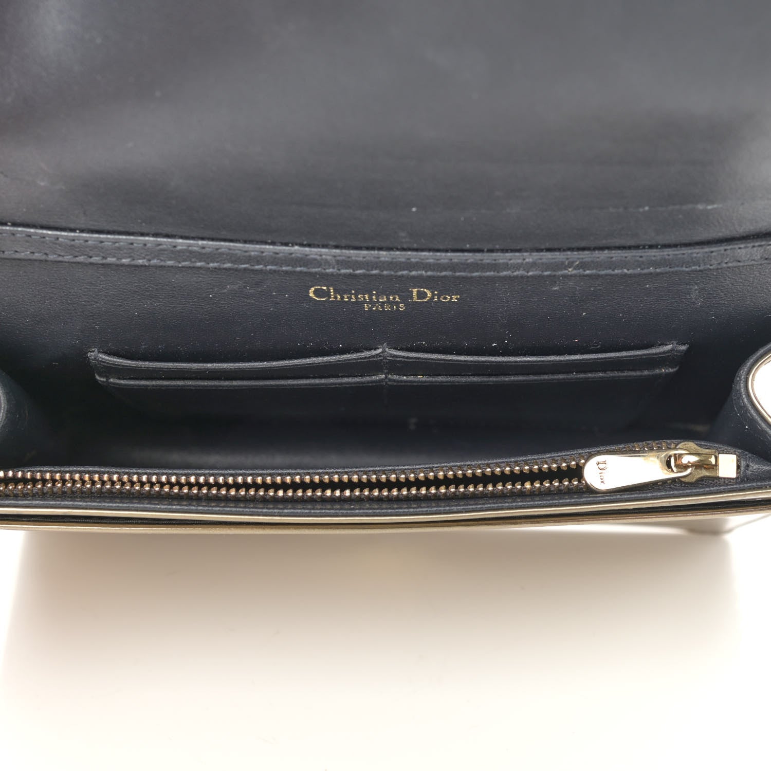 Christian Dior Metallic Patent Micro-Cannage Diorama Wallet on Chain Pouch Gold 5 of 12
