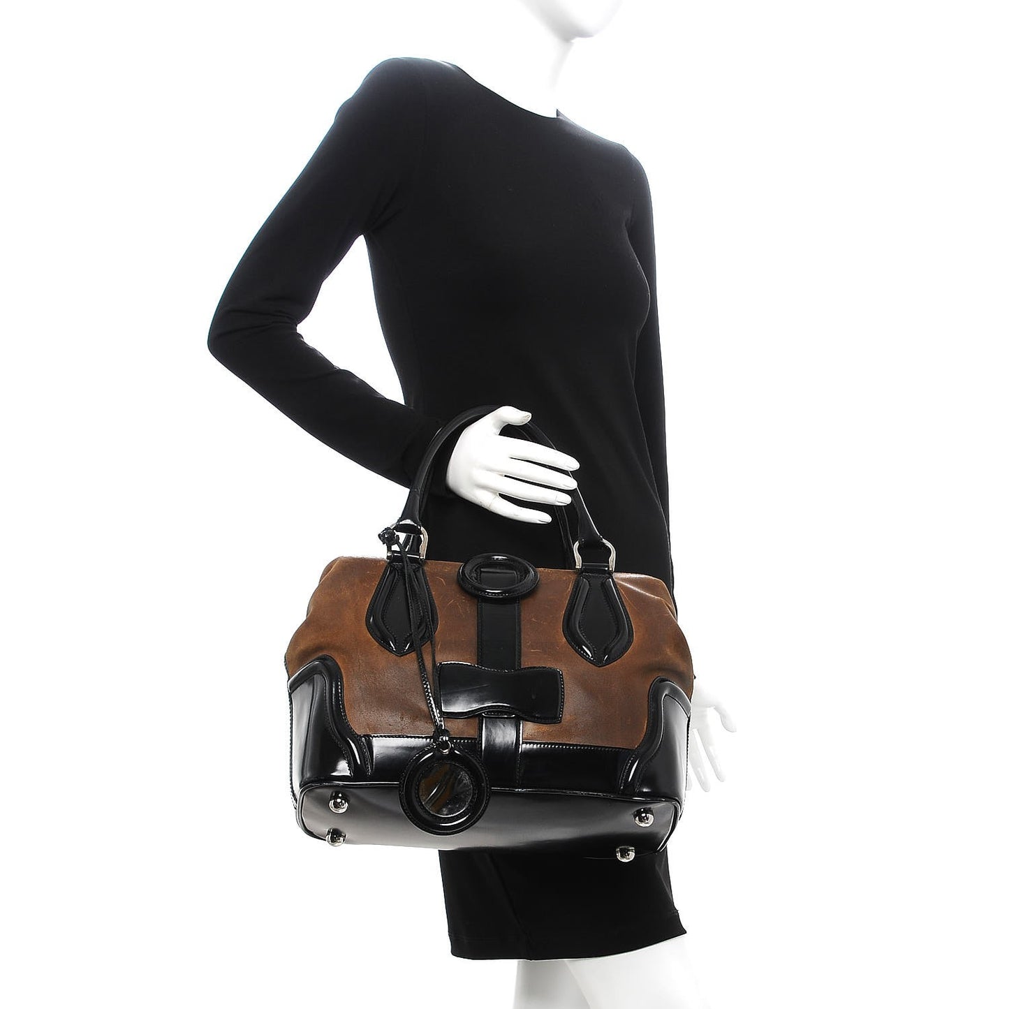 Calfskin Suede Frame Bag Brown Black
