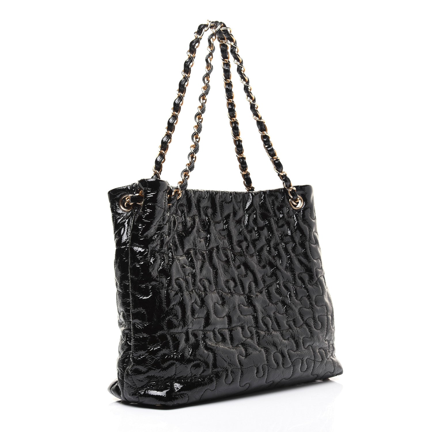 Chanel Crackled Patent Puzzle Tote Black 3 of 24