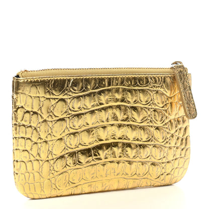 Chanel Metallic Calfskin Crocodile Embossed Cocodile Small Cosmetic Case Gold 3 of 8