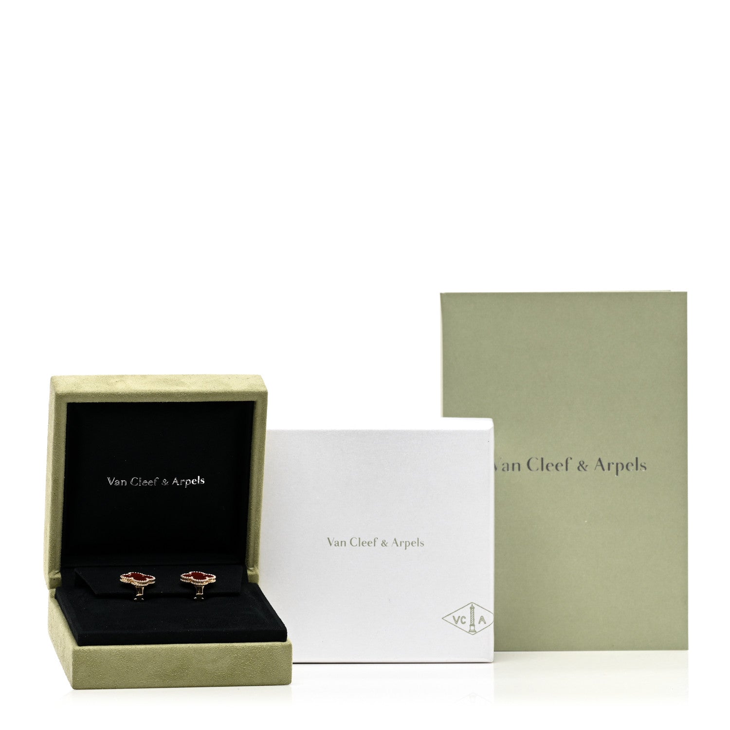 Van Cleef & Arpels 18K Yellow Gold Carnelian Vintage Alhambra Earrings 5 of 5