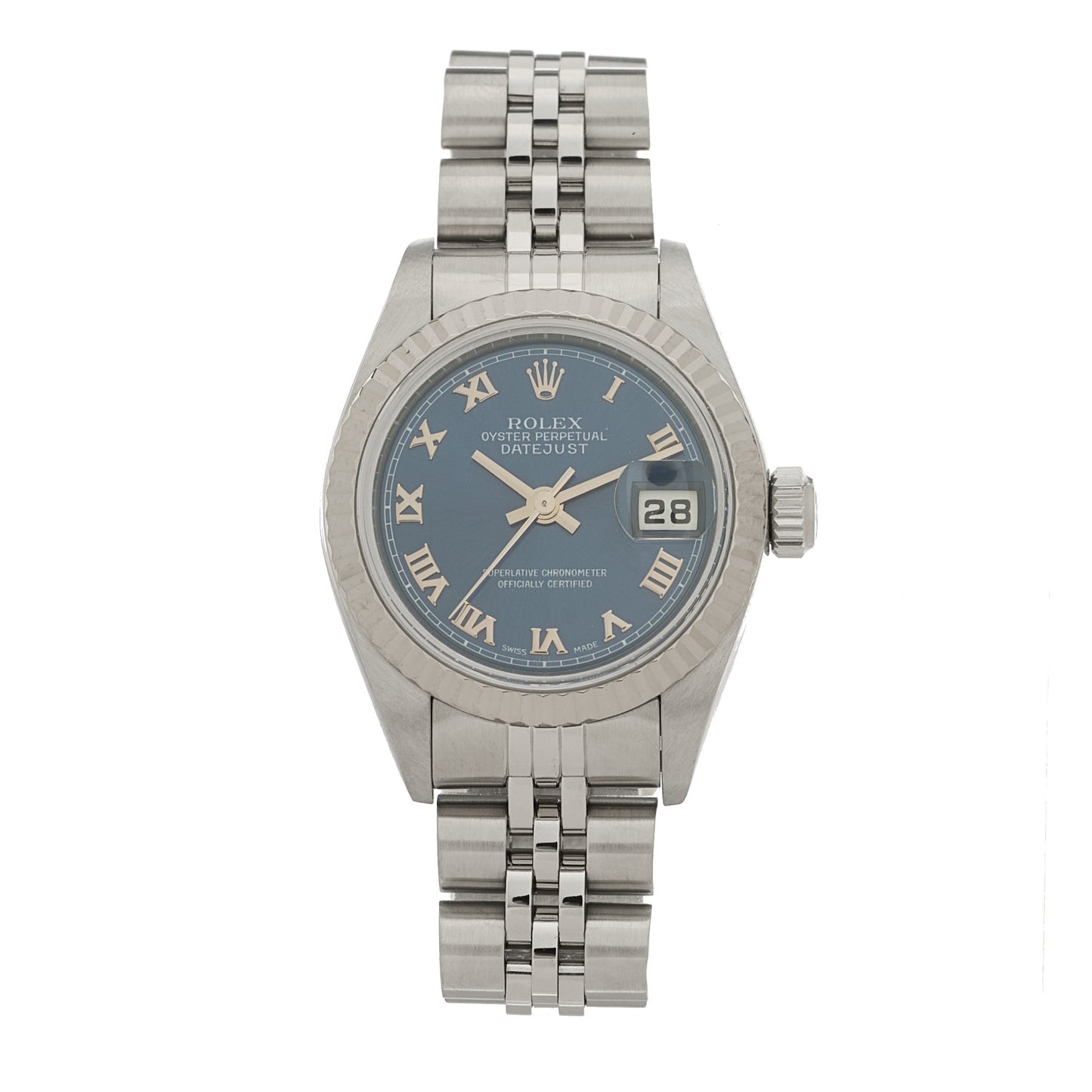 Stainless Steel 18K White Gold 26mm Oyster Perpetual Datejust Watch Blue Roman 79174