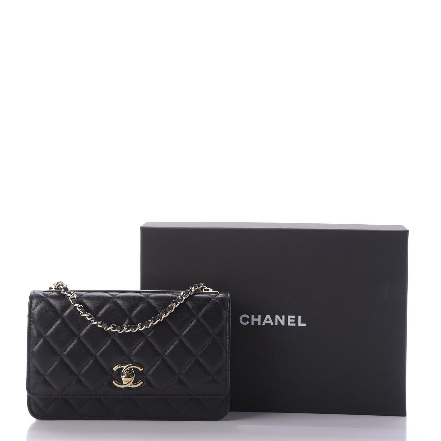 Lambskin Quilted Trendy CC Wallet On Chain WOC Black