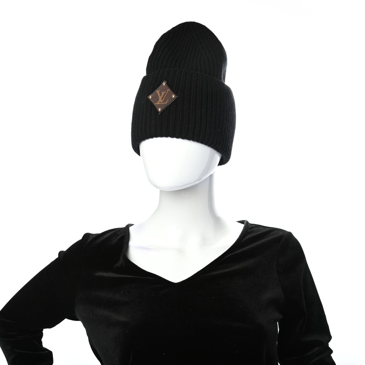 Wool LV initials Monogram Beanie Hat Black
