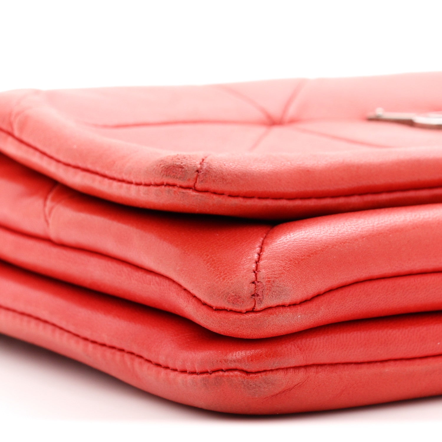 Saint Laurent Lambskin Patchwork Monogram Jamie Chain Wallet Red 9 of 11