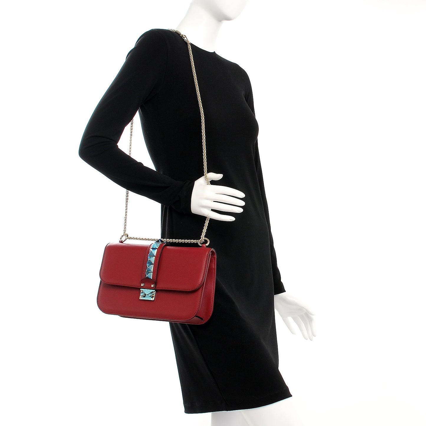 Vitello Medium Glam Lock Rockstud Flap Rubino