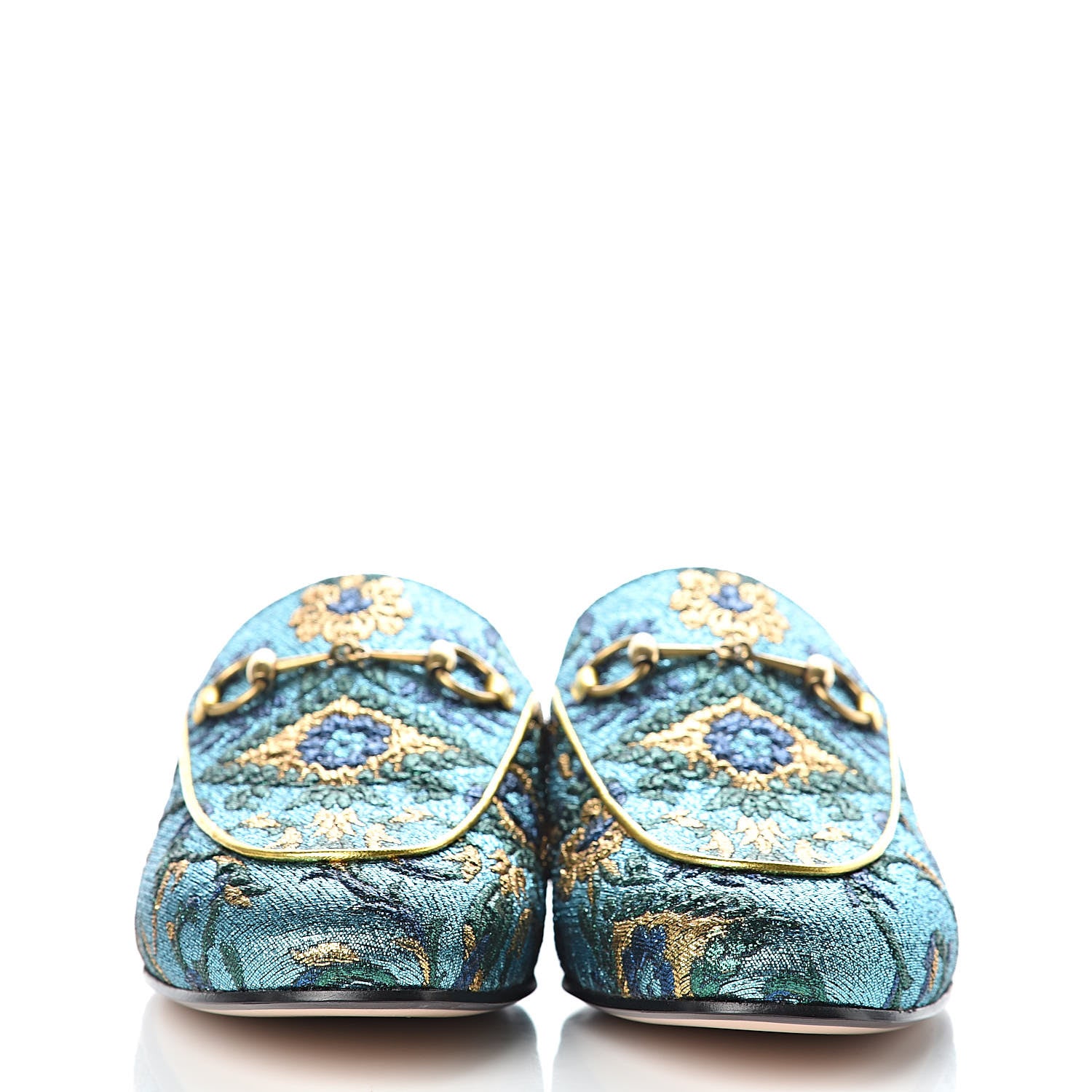 Gucci Iridescent Brocade Womens Princetown Slippers 38.5 Azure Multicolor Oro 2 of 8