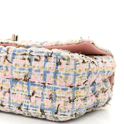 Chanel Tweed Quilted Mini Rectangular Flap Light Blue Pink Gold White 10 of 12