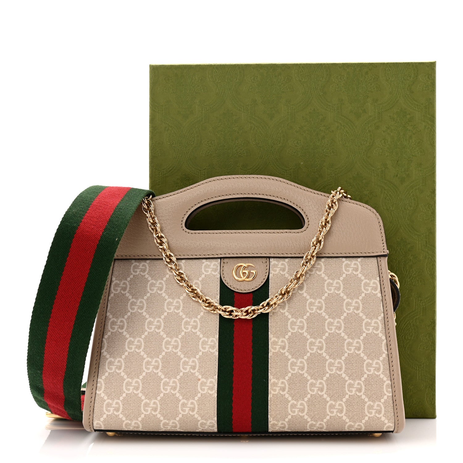 Gucci GG Supreme Monogram Textured Dollar Calfskin Web Small Ophidia Slip Handle Tote Beige Mystic White Oatmeal 11 of 11