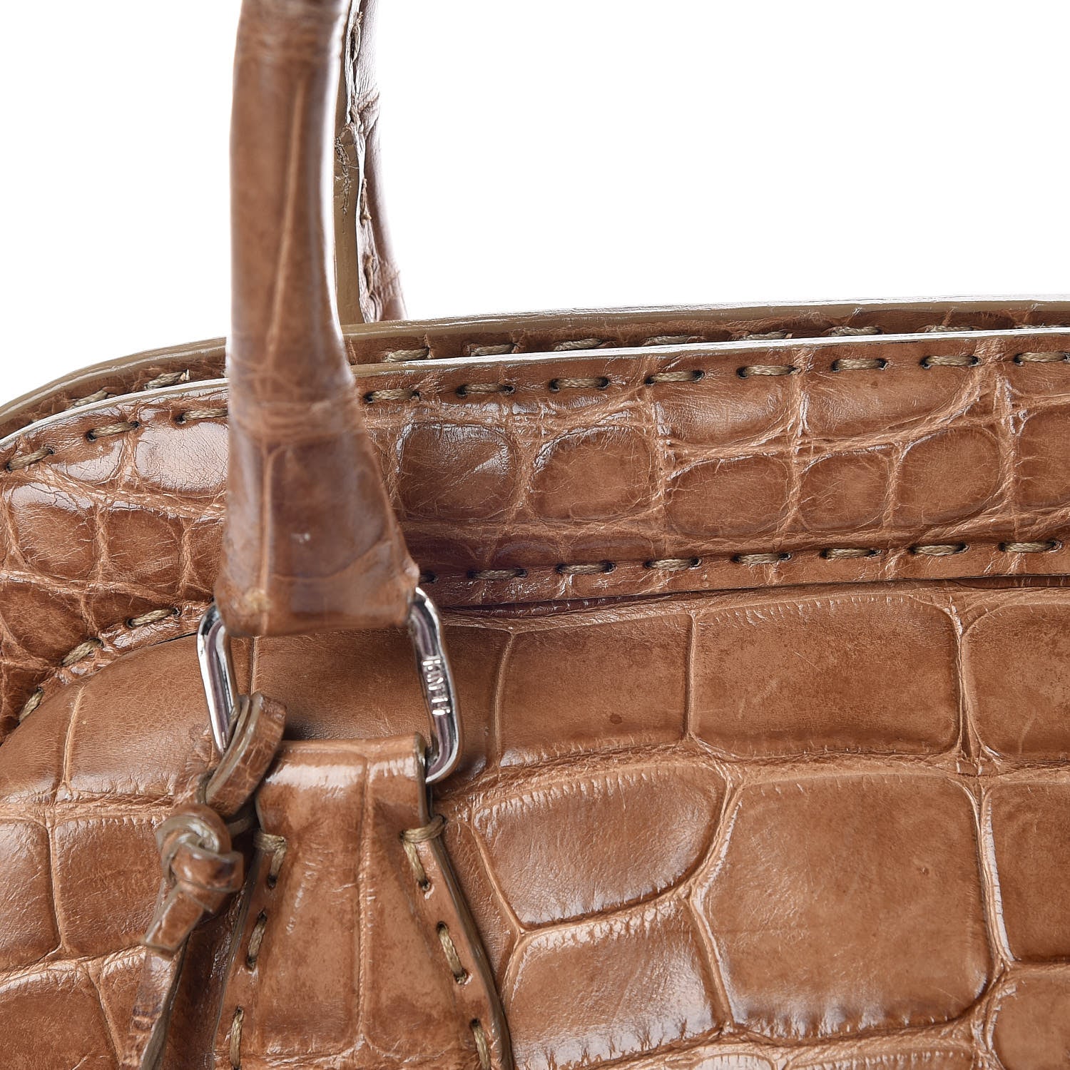 Fendi Crocodile Calfskin Romano Selleria Adele 1328 Bag Brown 12 of 16