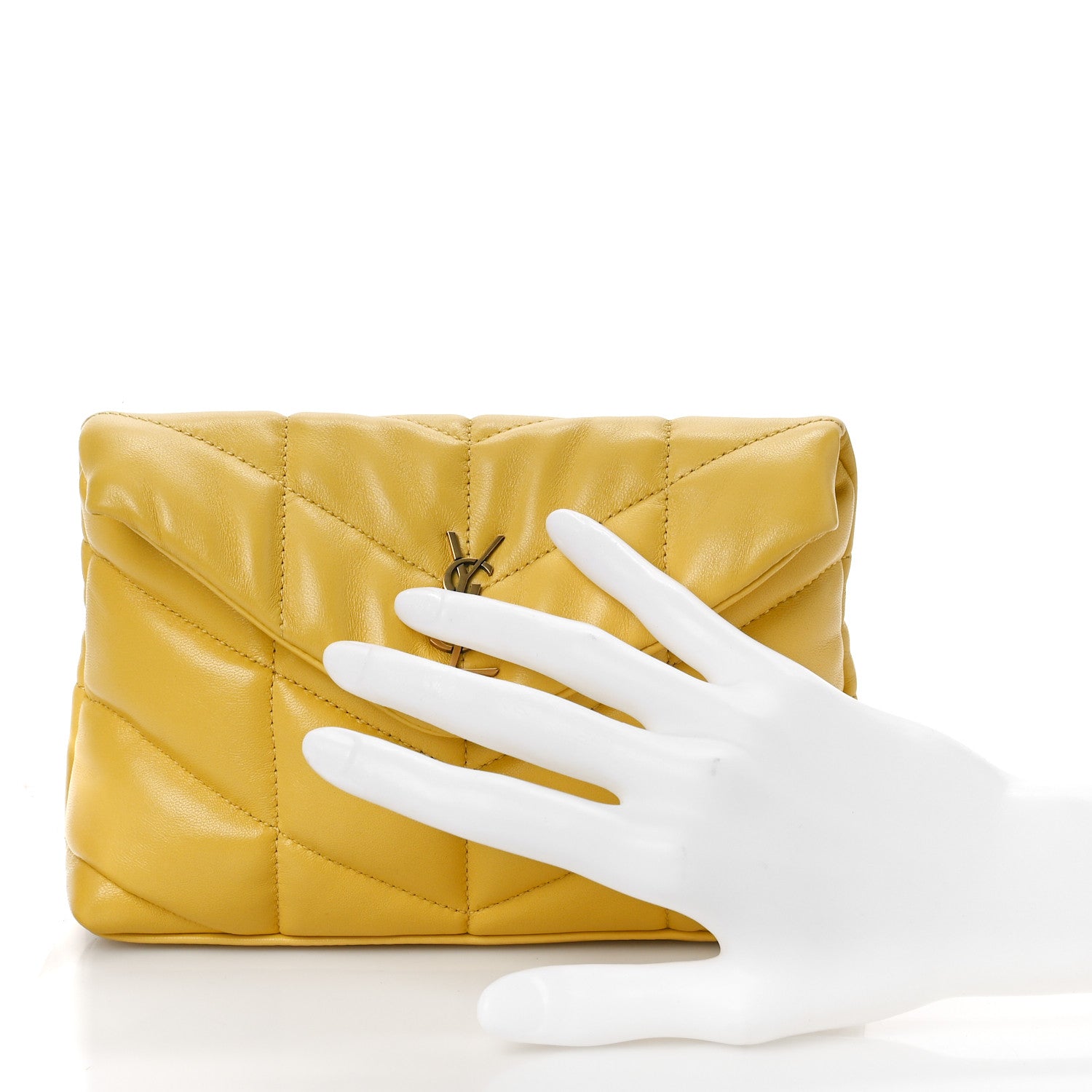 Saint Laurent Lambskin Monogram Loulou Puffer Pouch Clutch Yellow 2 of 10