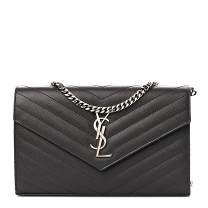 Saint Laurent Grain De Poudre Matelasse Chevron Monogram Chain Wallet Earth 1 of 10
