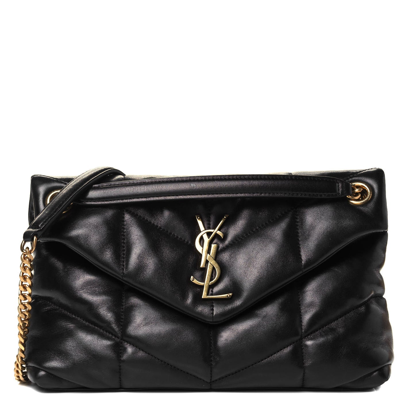 Lambskin Quilted Small Loulou Puffer Monogram Chain Satchel Black