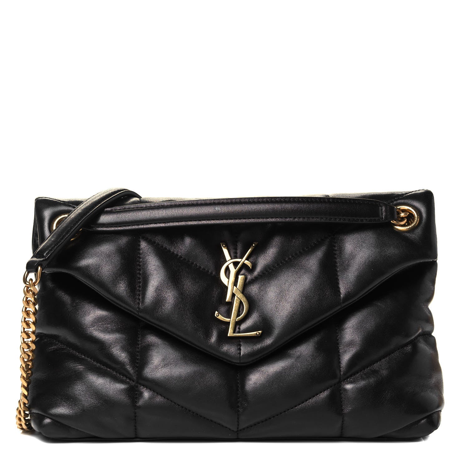 Saint Laurent Lambskin Quilted Small Loulou Puffer Monogram Chain Satchel Black 1 of 9