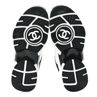 Chanel Nylon Suede Calfskin Printed CC Sneakers 37 Black White 5 of 9