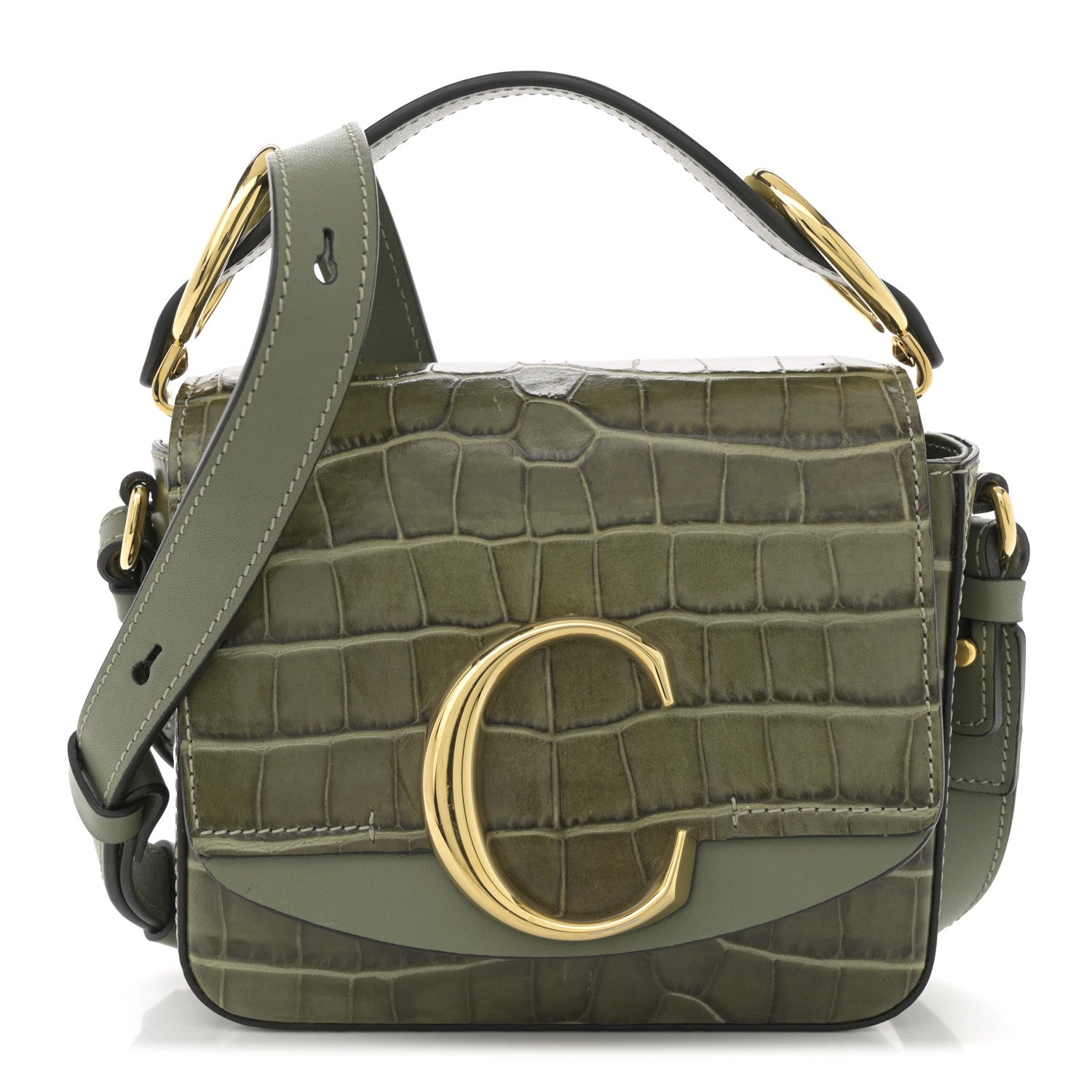 Chloe Calfskin Crocodile Embossed Mini C Double Carry Misty Forest 1 of 9