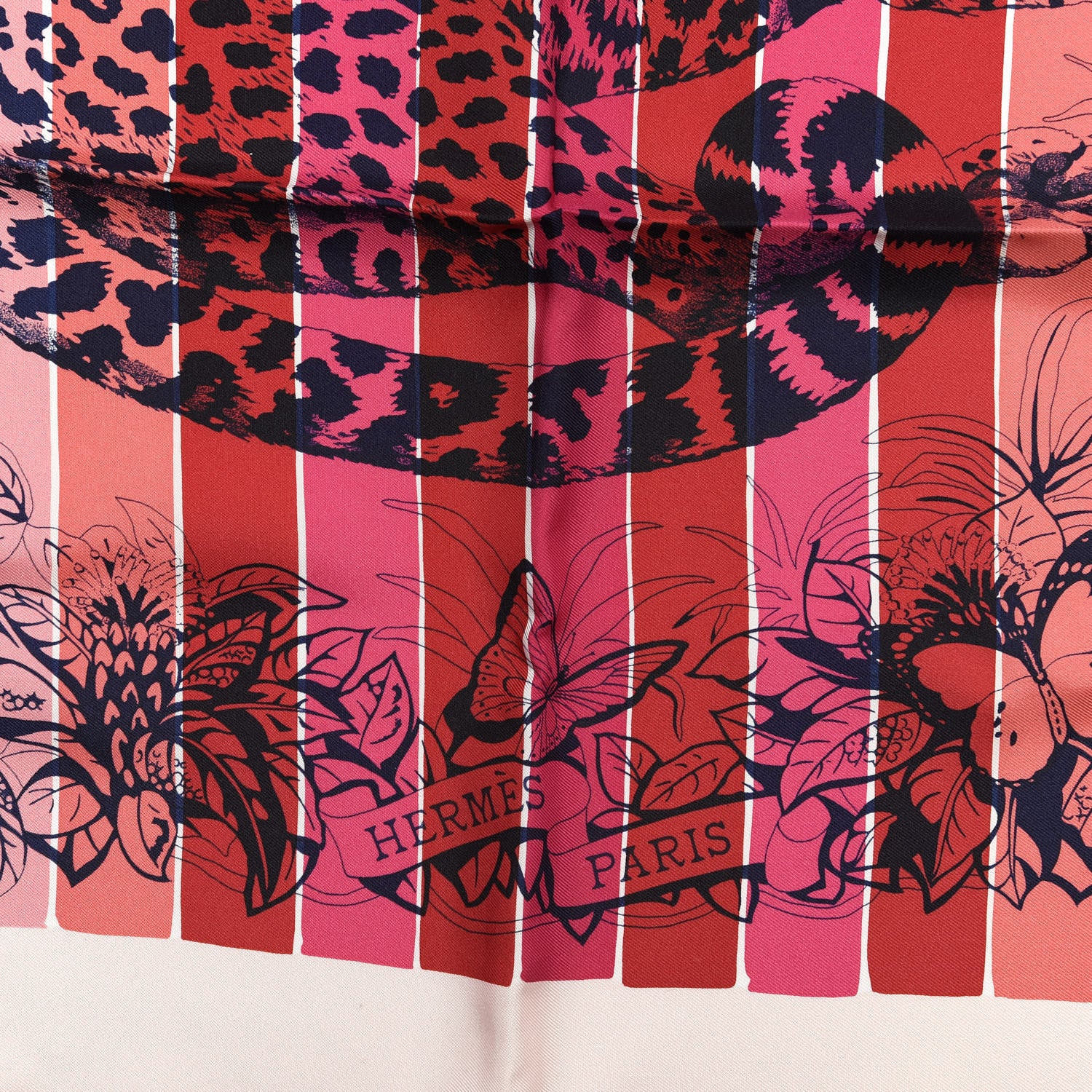 Hermes Silk Jungle Love Rainbow Scarf 90 Rose Vif Encre Rouge 2 of 3