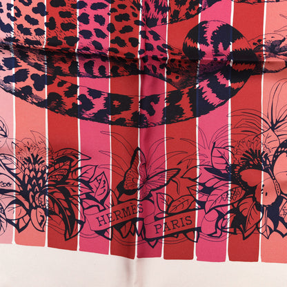 Hermes Silk Jungle Love Rainbow Scarf 90 Rose Vif Encre Rouge 2 of 3