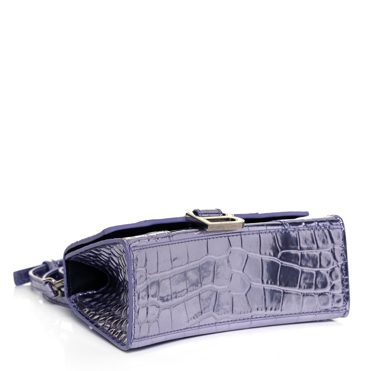 Balenciaga Metallic Calfskin Crocodile Embossed Hourglass Top Handle Bag XS Lilac 4 of 8