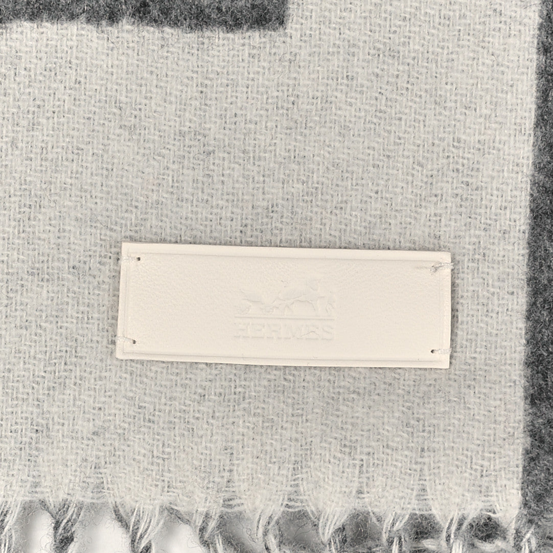 Hermes Cashmere Casaque Lettres Au Carre Scarf Ivoire Gris Flanelle 4 of 4