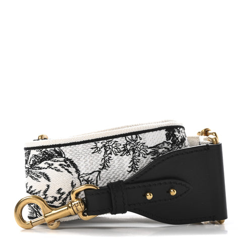 Canvas Embroidered Toile De Jouy Voyage Shoulder Strap White Black