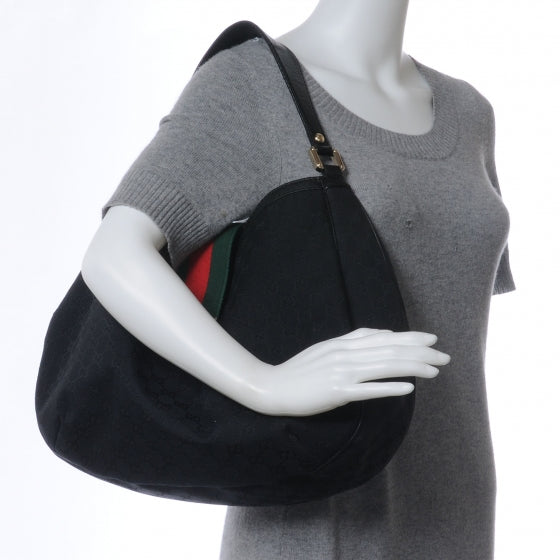 Monogram Ladies Web Large Hobo Black