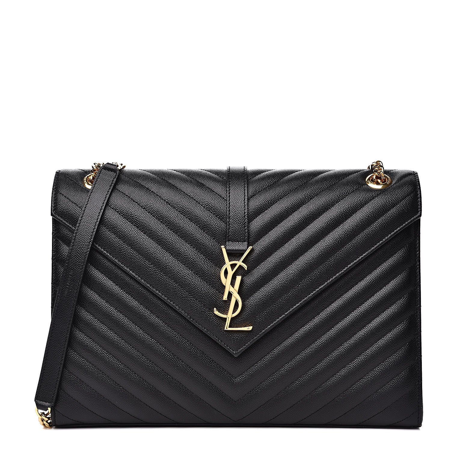 Saint Laurent Grain De Poudre Matelasse Chevron Large Monogram Satchel Black 1 of 11