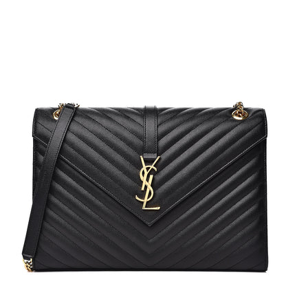 Saint Laurent Grain De Poudre Matelasse Chevron Large Monogram Satchel Black 1 of 11