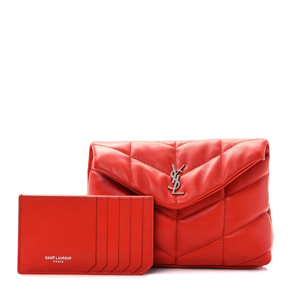 Saint Laurent Lambskin Monogram Loulou Puffer Pouch Clutch Coral 1 of 10