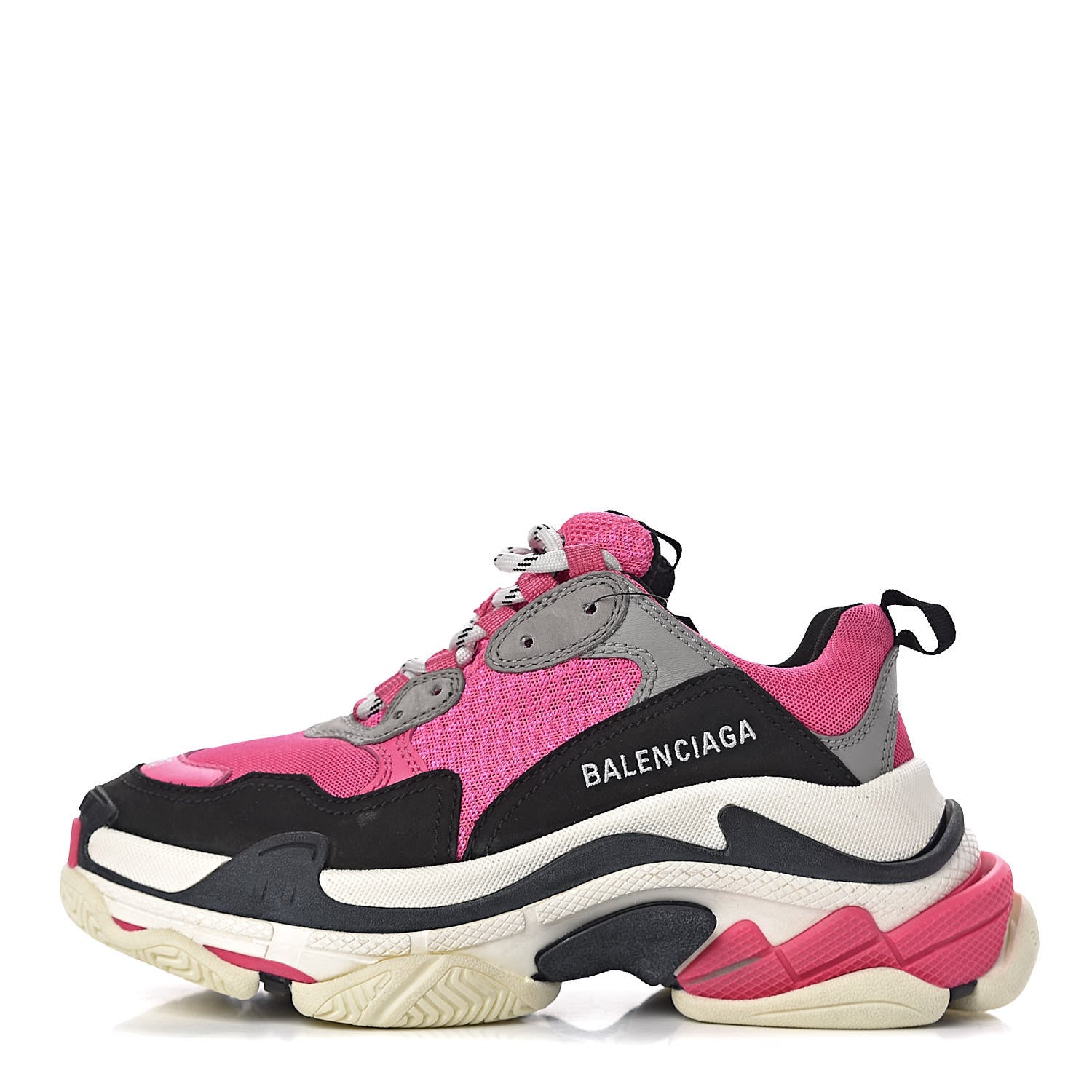 Balenciaga Fabric Mesh Womens Triple S Sneakers 35 Fluo Pink Grey White 1 of 11