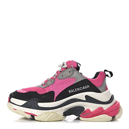 Balenciaga Fabric Mesh Womens Triple S Sneakers 35 Fluo Pink Grey White 1 of 11