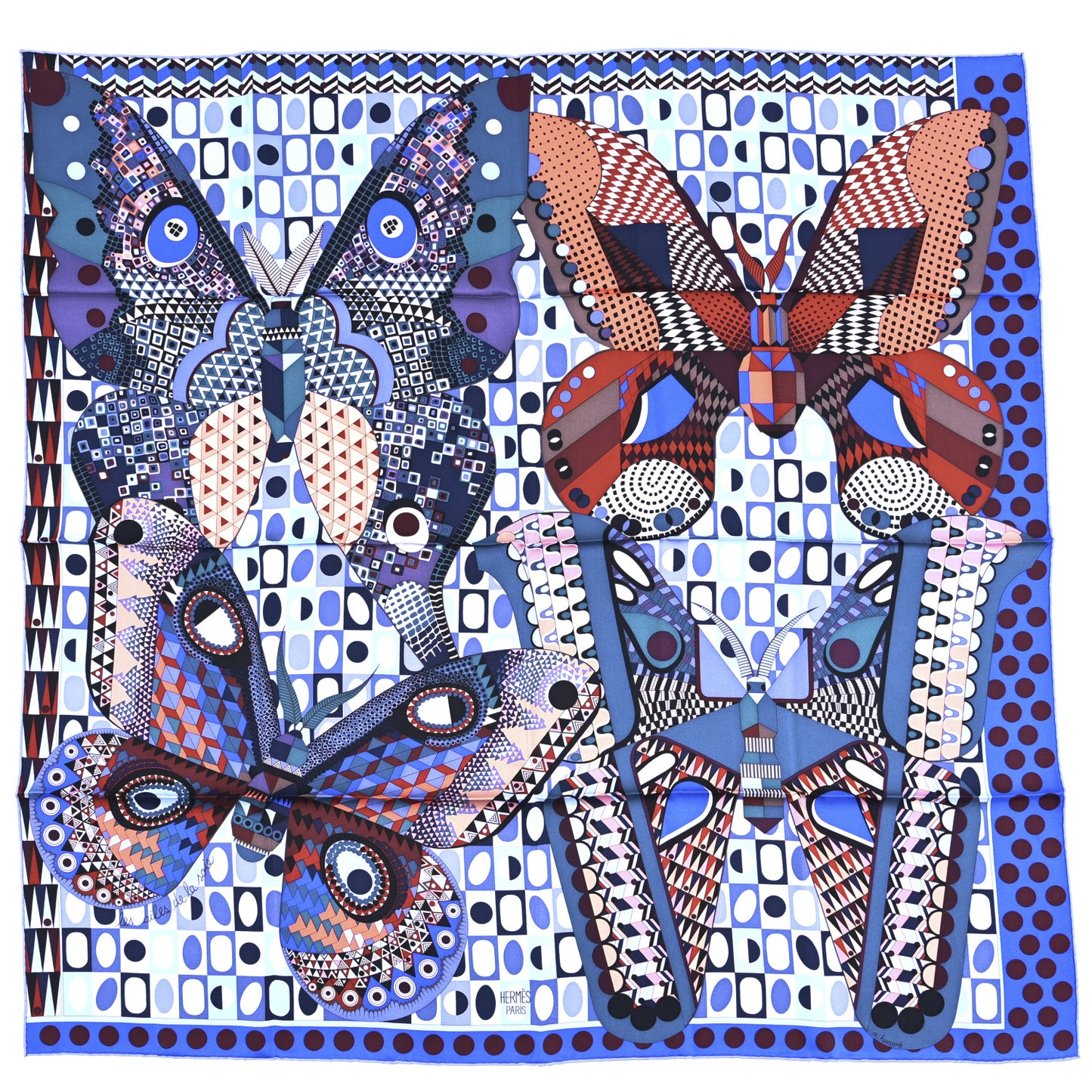 Silk Les Ailes De La Soie Scarf 90 Lavande Brique Bleu
