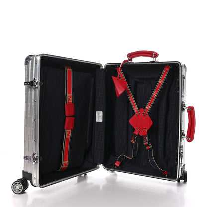 Fendi X RIMOWA Aluminum FF Print Roll Away Carry On Luggage Silver Red 4 of 11