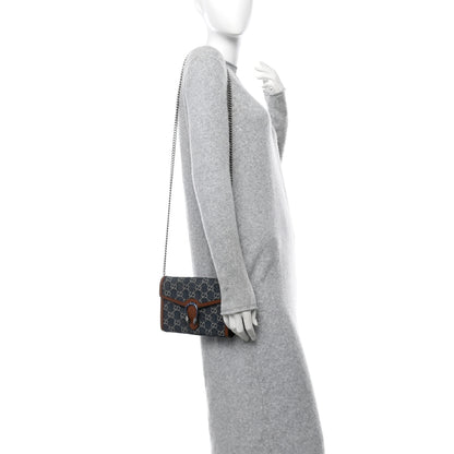 Gucci New Denim GG Monogram Dollar Calfskin Enamel Mini Dionysus Chain Wallet Blue Tea Cuir Epilog Electric Blue 2 of 12