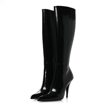 Saint Laurent Vitello Marilyn Raven 110 Buba Knee High Boots 37 Black 4 of 10