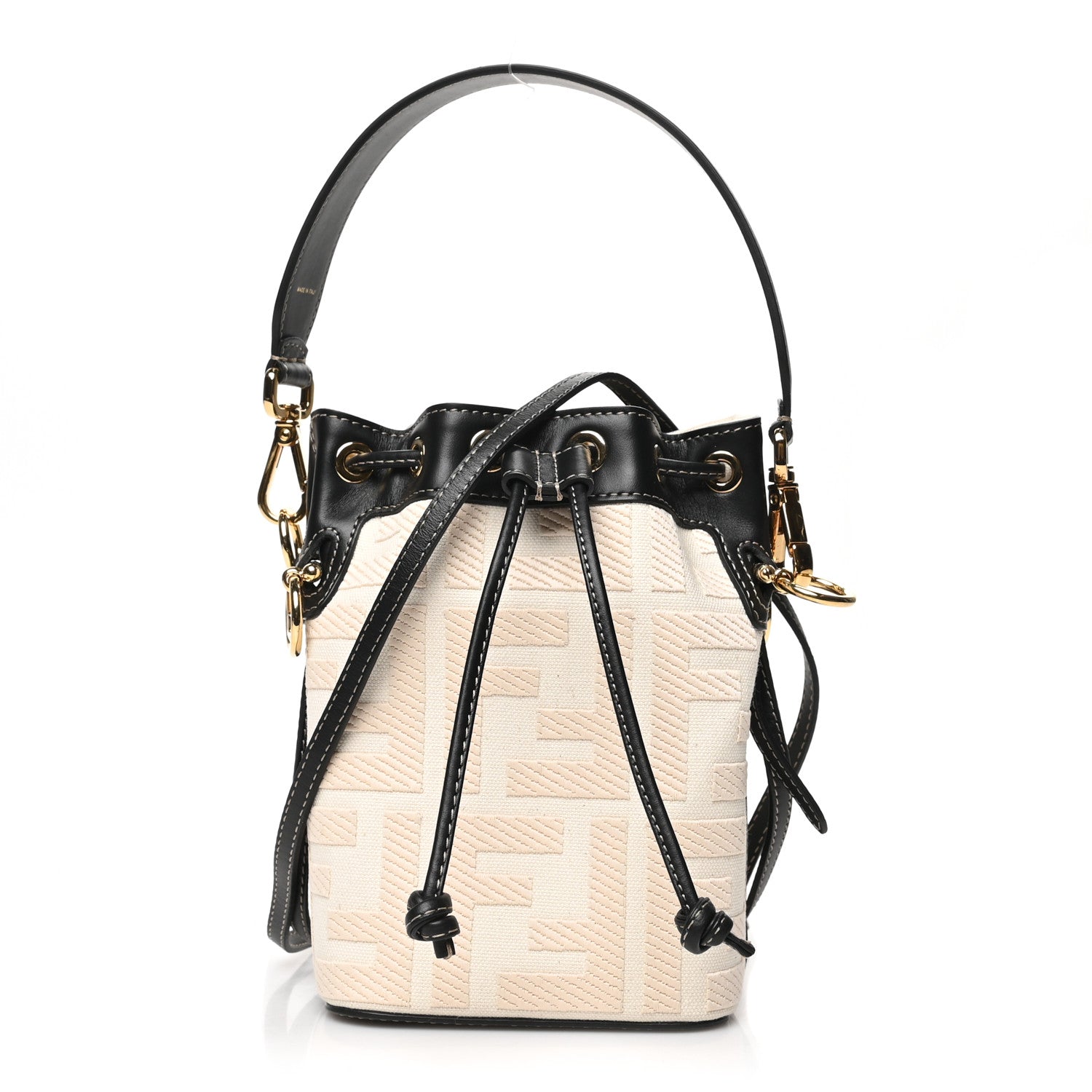 Fendi Canvas Vitello King F is Fendi FF Embroidered Mini Mon Tresor Bucket Bag Grezzo Black 1 of 6