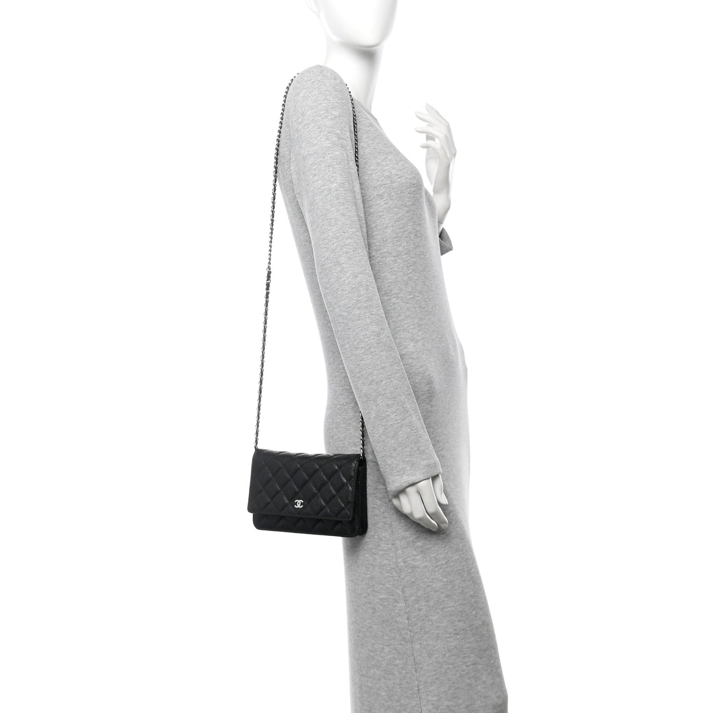 Caviar Quilted Wallet on Chain WOC Black