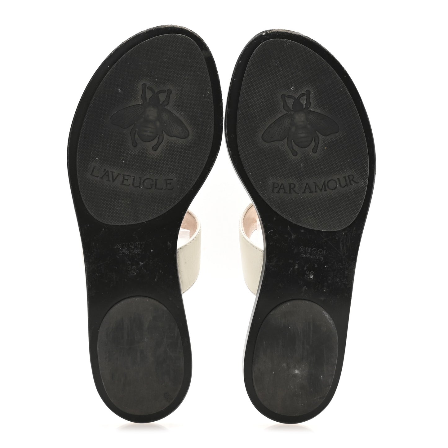 Calfskin GG Marmont Thong Sandals 38 Mystic White