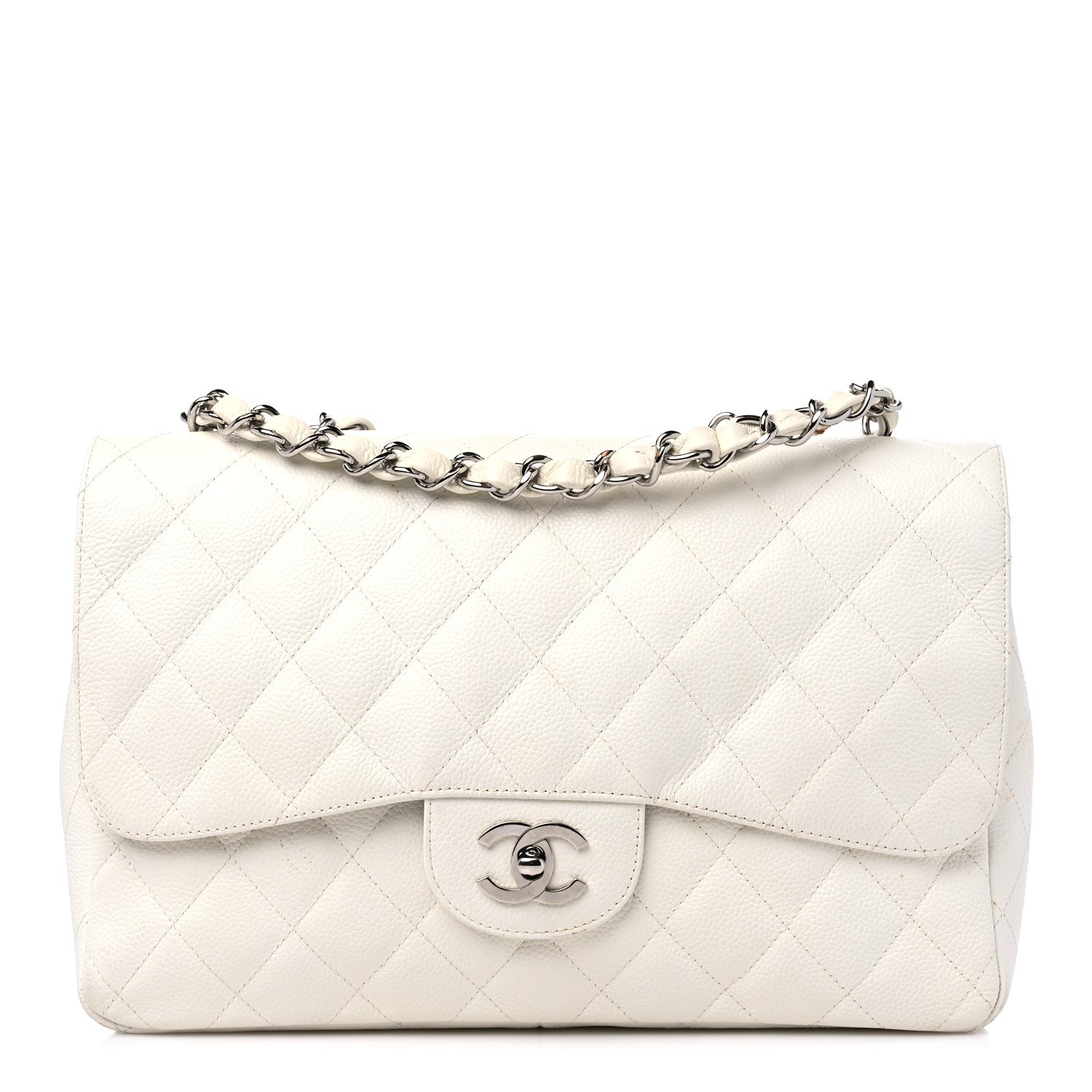 Chanel Caviar Quilted Jumbo Single Flap White 1 of 18