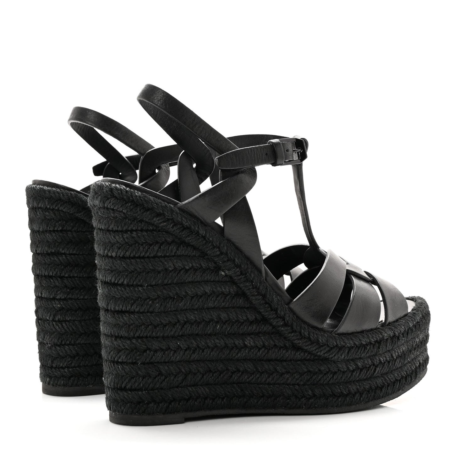 Calfskin Tribute 95 Platform Espadrille Wedge Sandals 37 Black