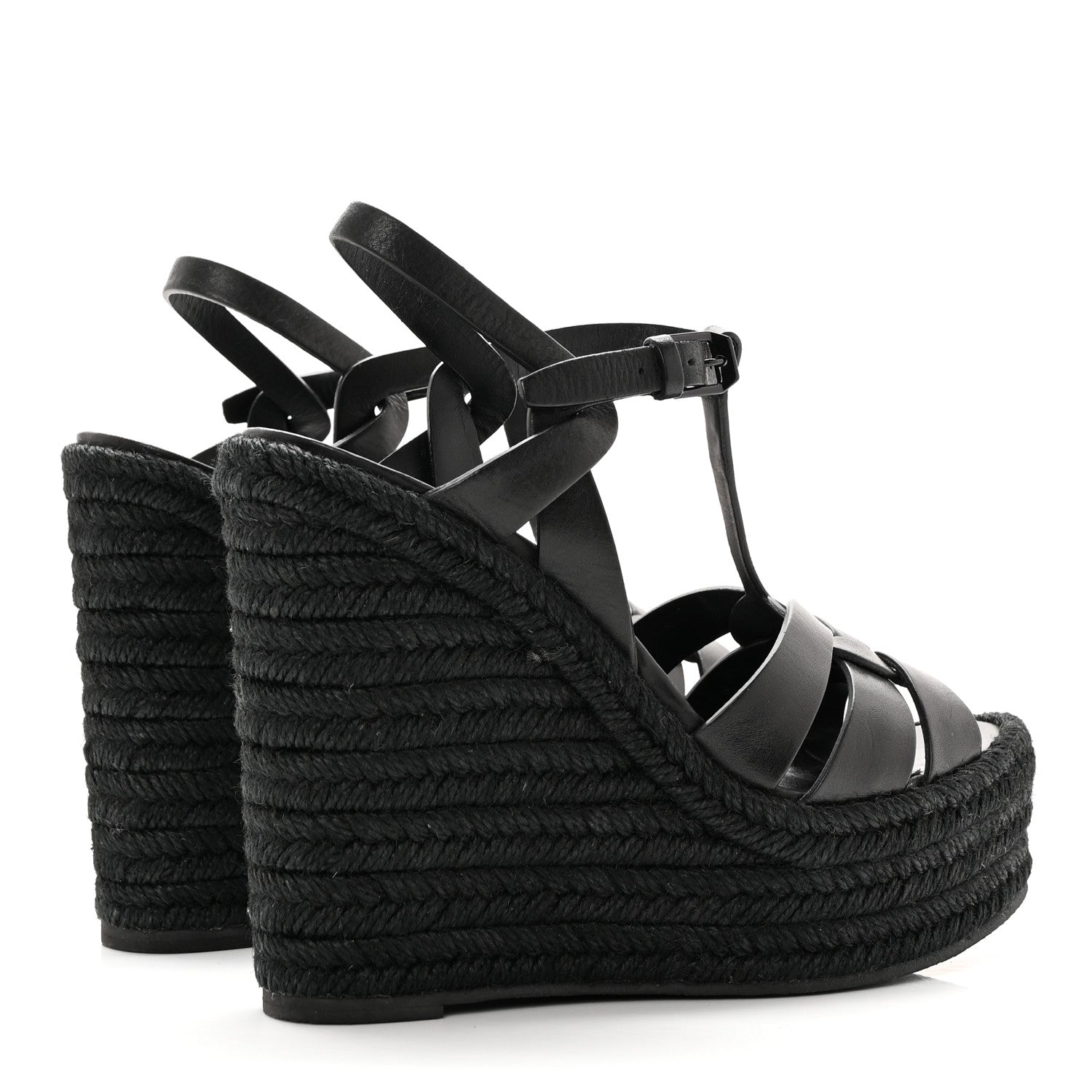 Saint Laurent Calfskin Tribute 95 Platform Espadrille Wedge Sandals 37 Black 4 of 13