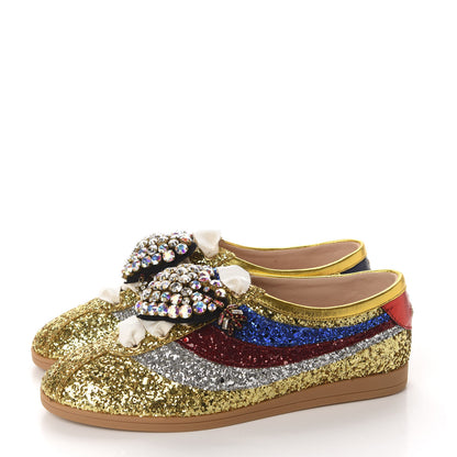 Gucci Glitter Fabric Pierced Heart Falacer Sneakers 36.5 Gold 3 of 11