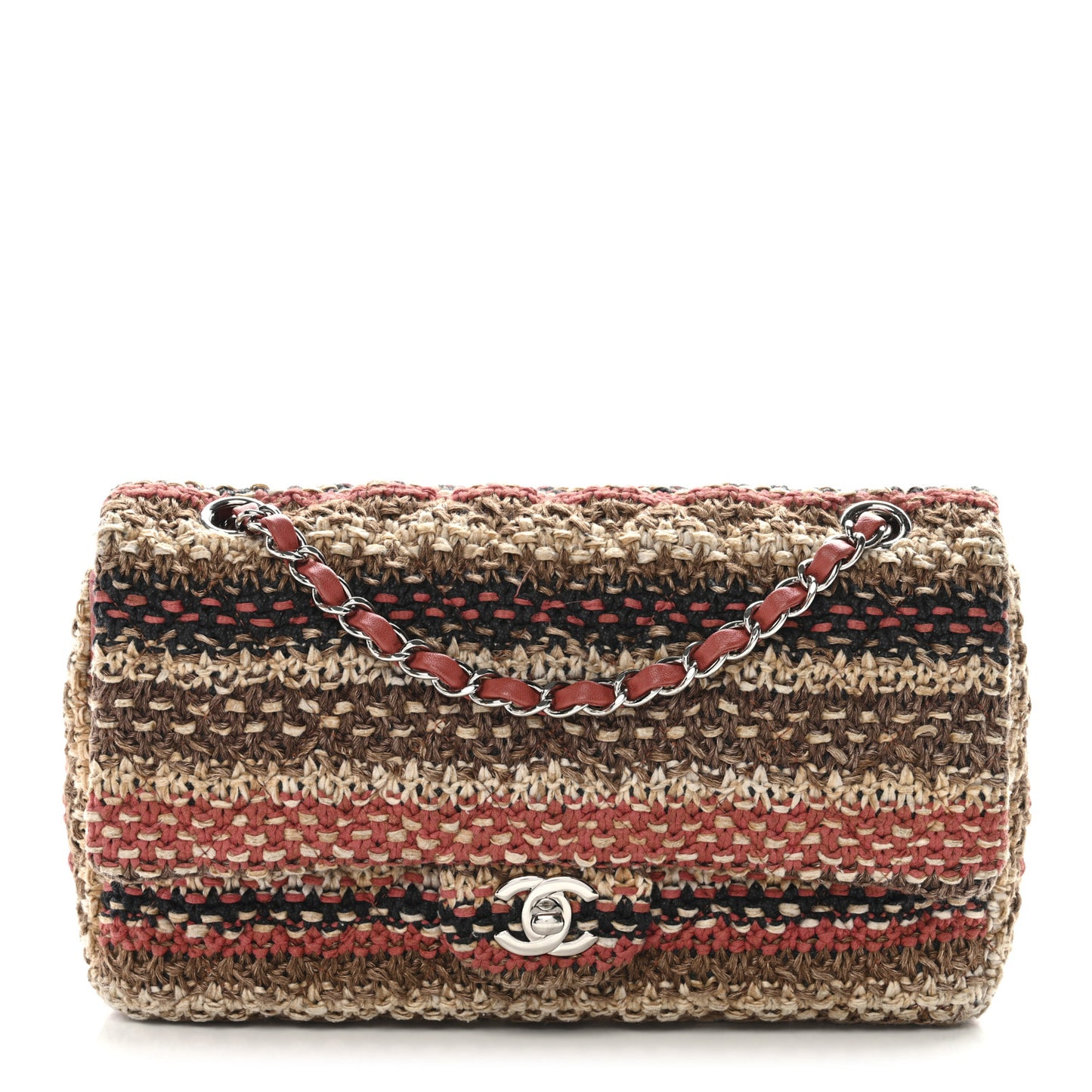 Tweed Quilted Medium Double Flap Beige Multicolor
