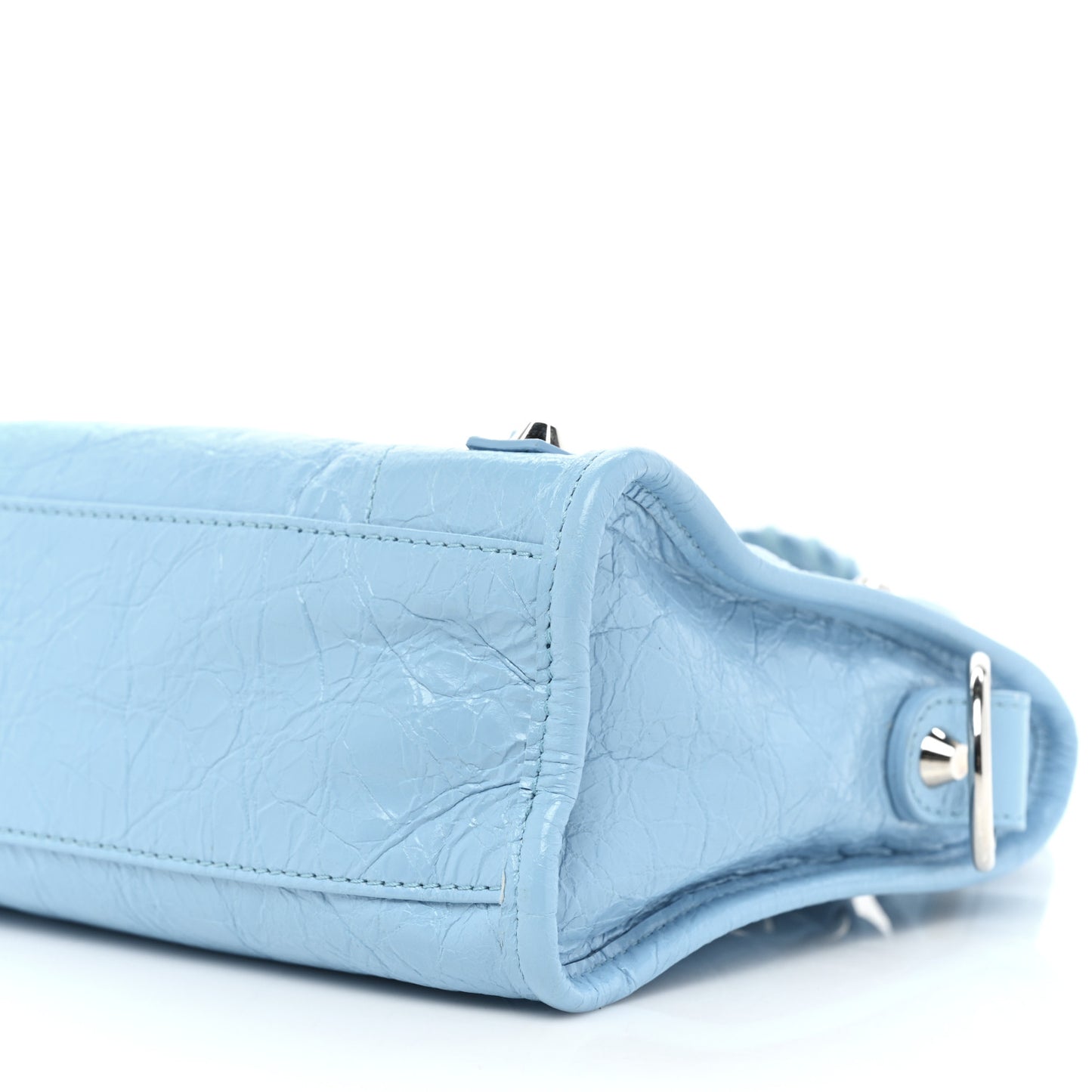 Agneau Classic Silver Hardware Mini City Logo Strap Baby Blue Black