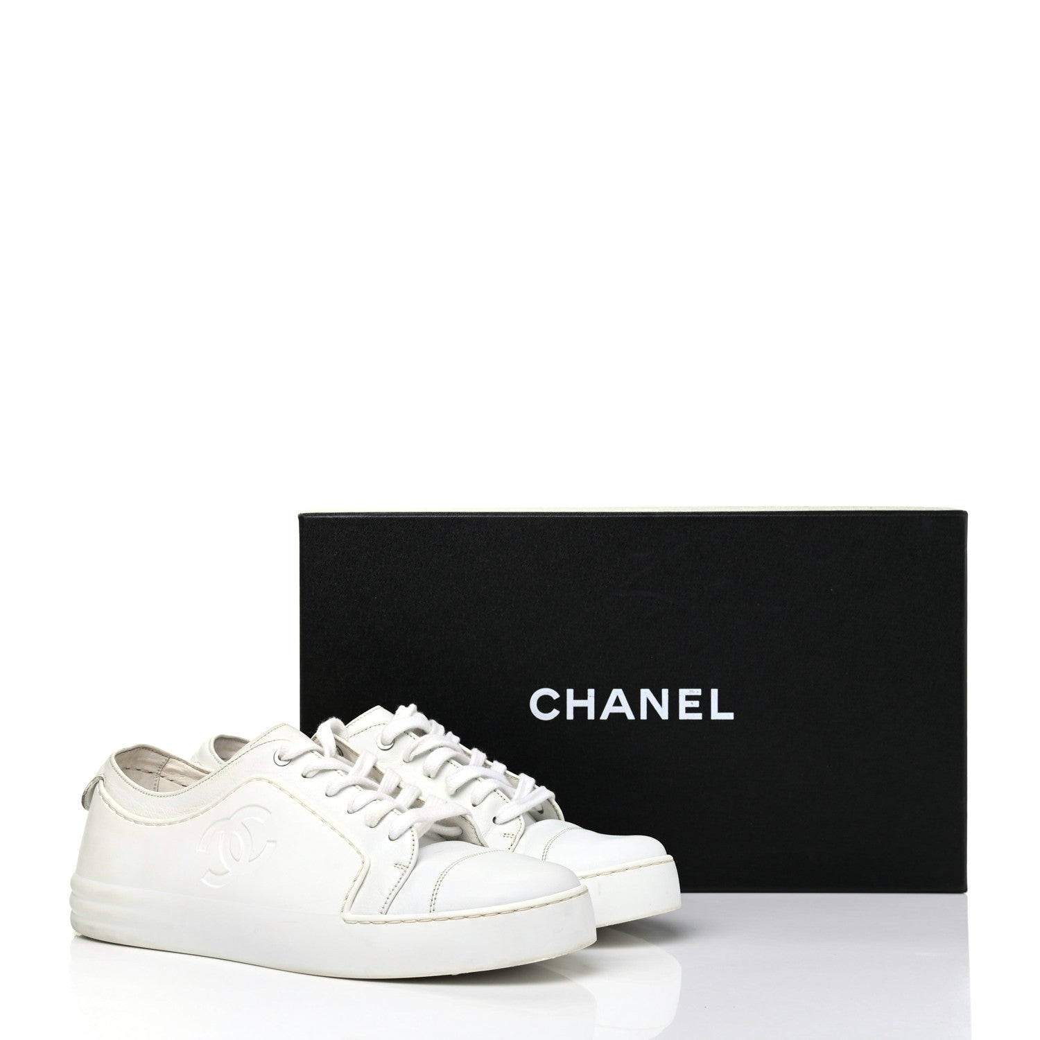 Chanel Calfskin Gum Womens CC Sneakers 37 White 16 of 16