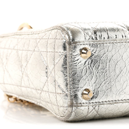 Christian Dior Metallic Crinkled Lambskin Cannage Mini Lady Dior Silver 9 of 10